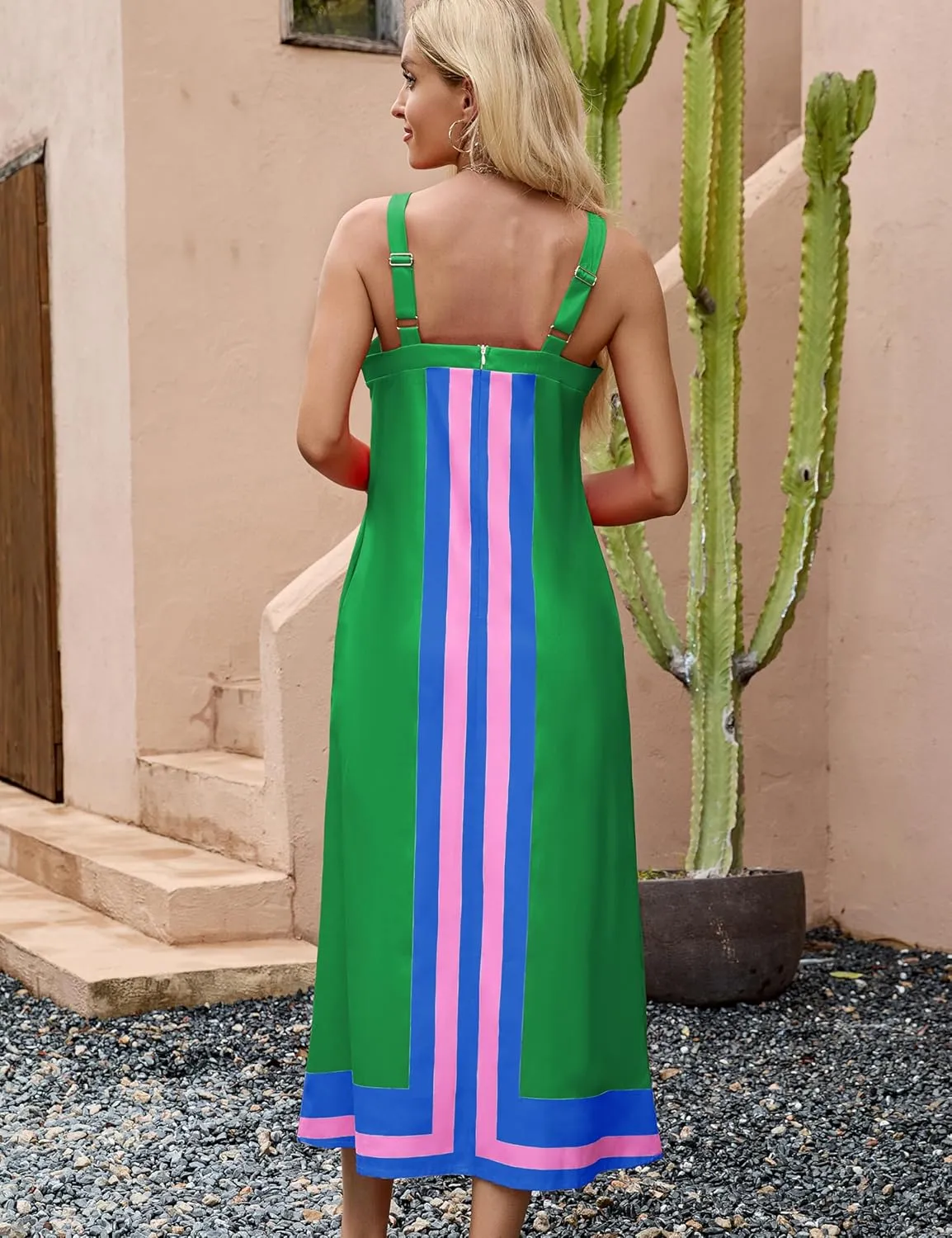 Ailoqing 2025 Women Bohemian Floral Dress Summer Casual Color Block Maxi Beach Overall Dress Coverups
