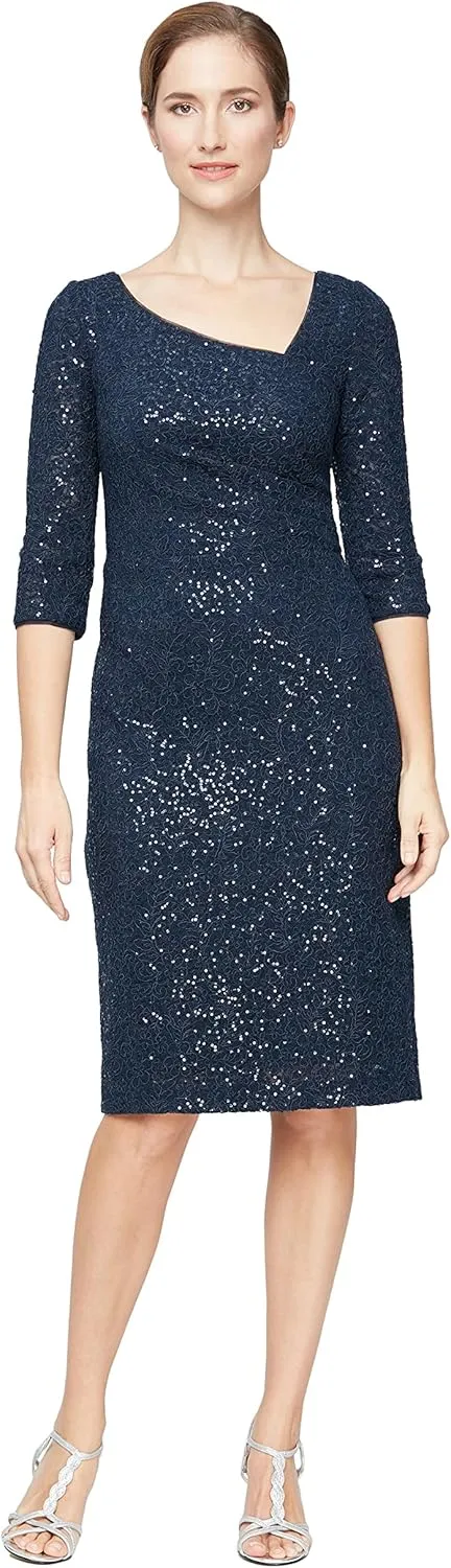 Alex Evenings Women's L Neck Knee Length Shift Dress