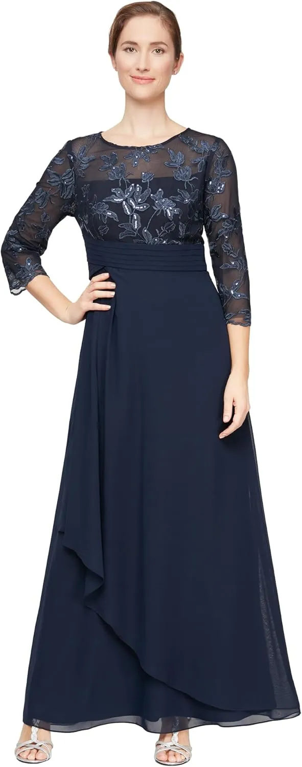 Alex Evenings Women's Long Lace Top Empire Waist Dress