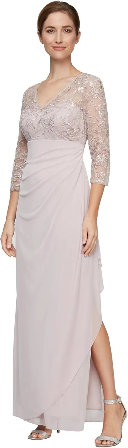 Alex Evenings Women's Long Lace Top Empire Waist Dress