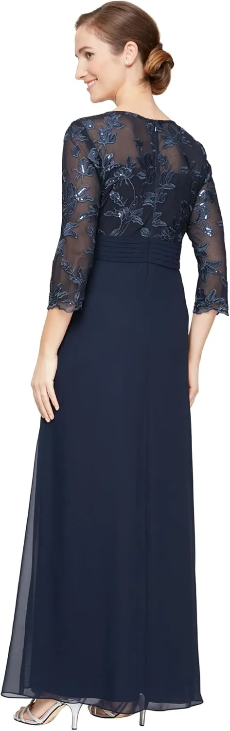 Alex Evenings Women's Long Lace Top Empire Waist Dress