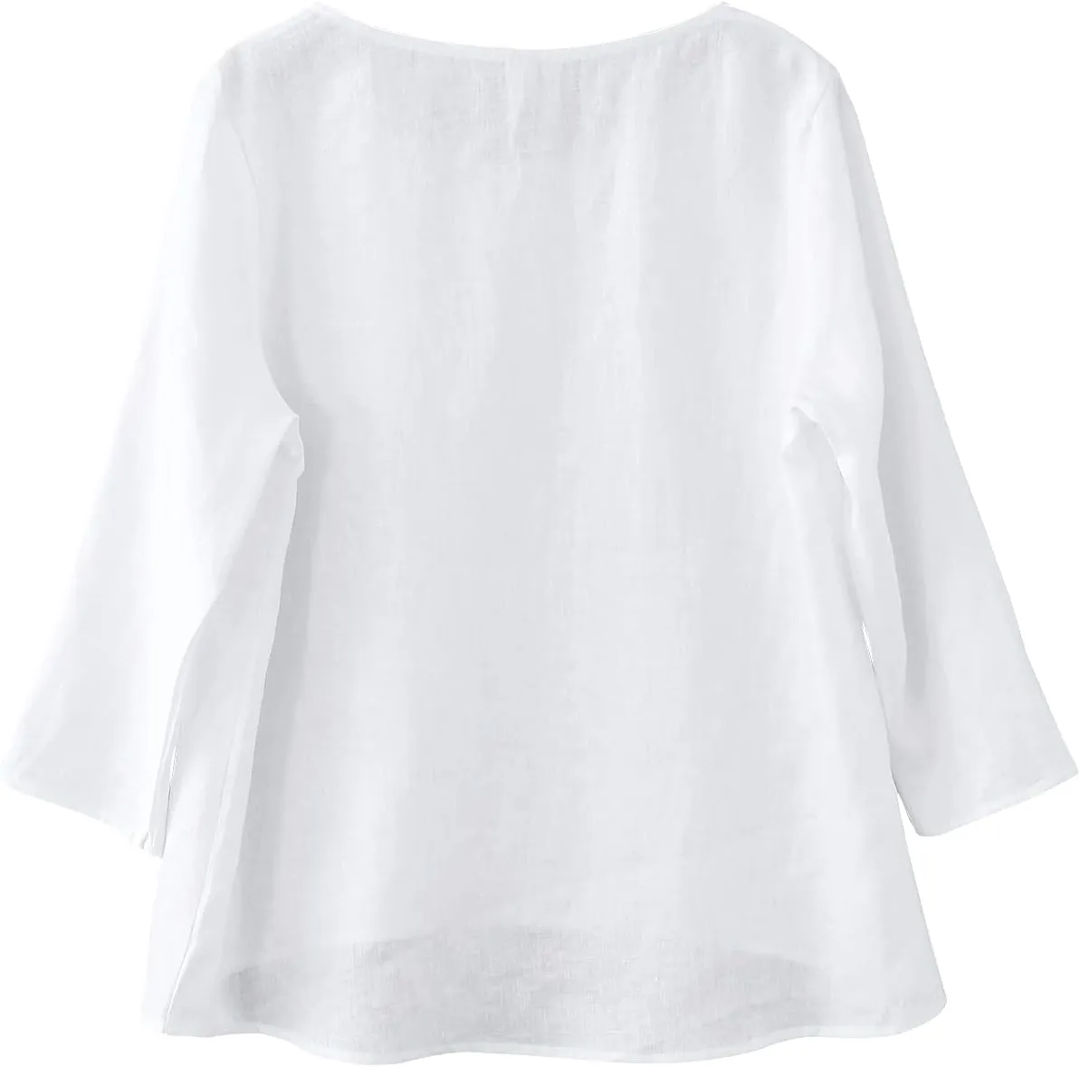 Amazhiyu Women's Linen 3/4 Sleeve Blouse Crew Neck Summer Casual Tops Loose Fit