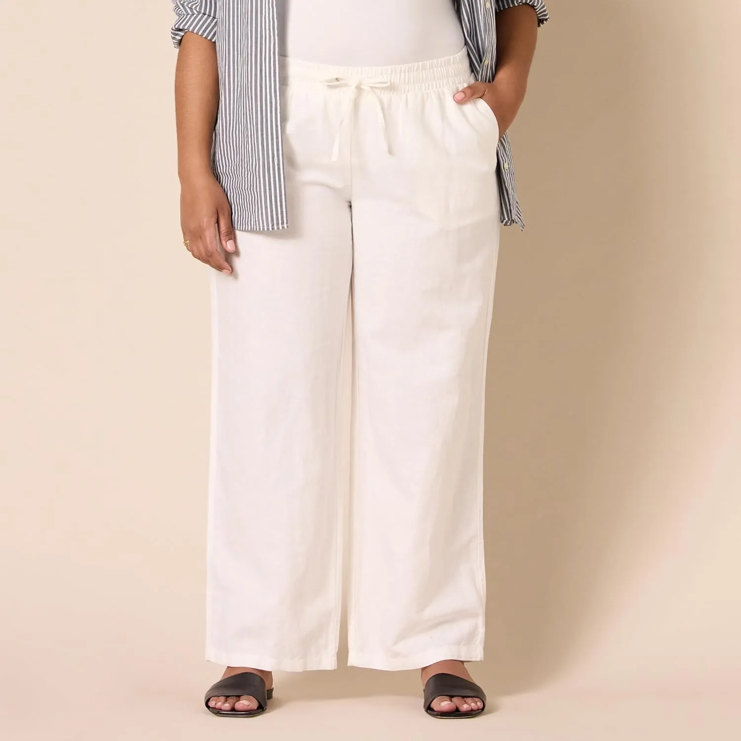 Amazon Essentials Women's Linen Blend Drawstring Relaxed Fit Wide Leg Pant (Available in Plus Size)