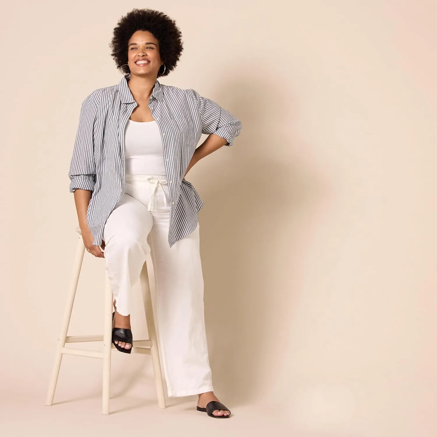 Amazon Essentials Women's Linen Blend Drawstring Relaxed Fit Wide Leg Pant (Available in Plus Size)