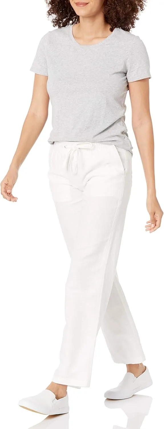 Amazon Essentials Women's Linen Blend Drawstring Relaxed Fit Wide Leg Pant (Available in Plus Size)
