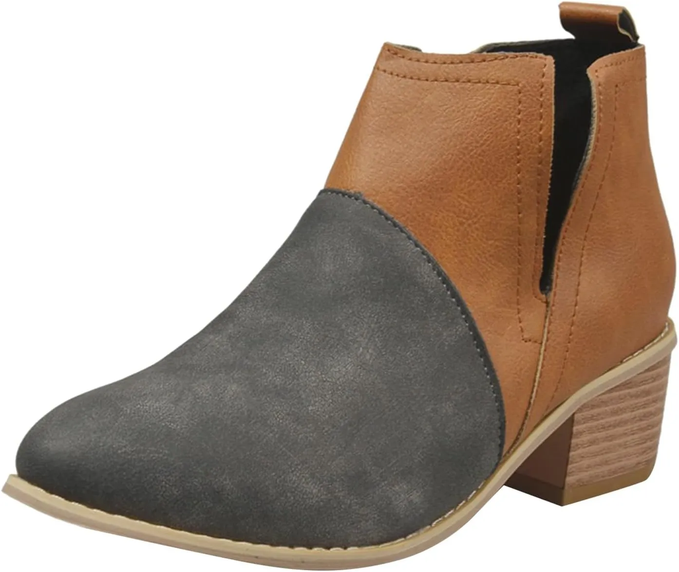 Ankle Boots for Women with Heel Womens Western Boots Fashion Pointed Toe Chunky Heel Patchwork Color Womens Boots