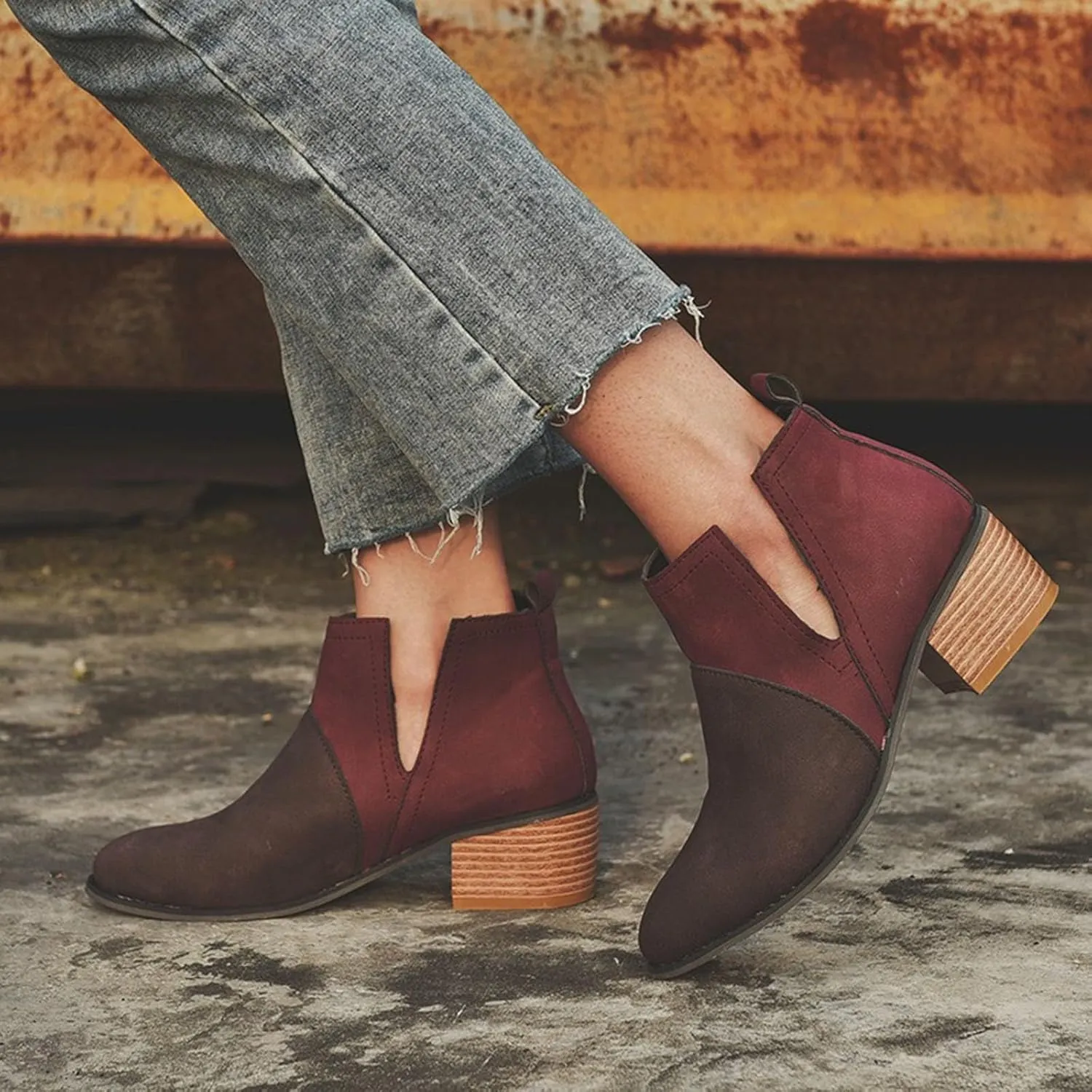 Ankle Boots for Women with Heel Womens Western Boots Fashion Pointed Toe Chunky Heel Patchwork Color Womens Boots