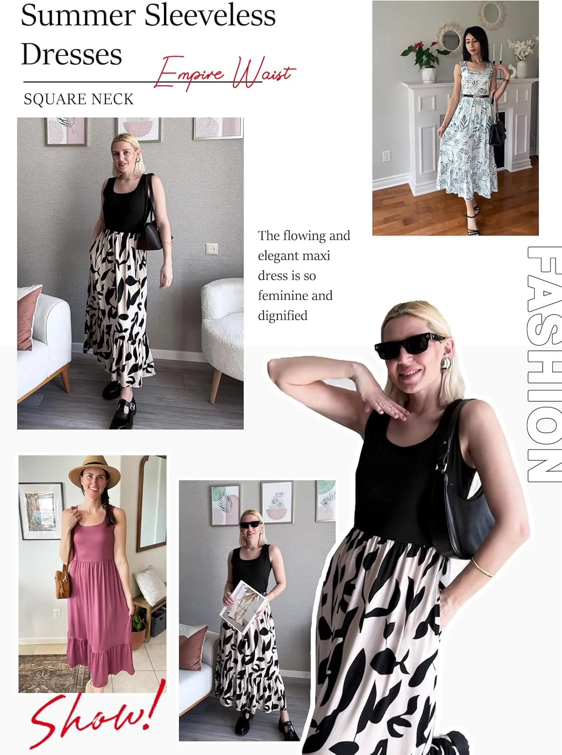 AUSELILY Womens Summer Dresses 2025 Sleeveless Maxi Dress Square Neck Casual Tiered Long Dress with Pockets