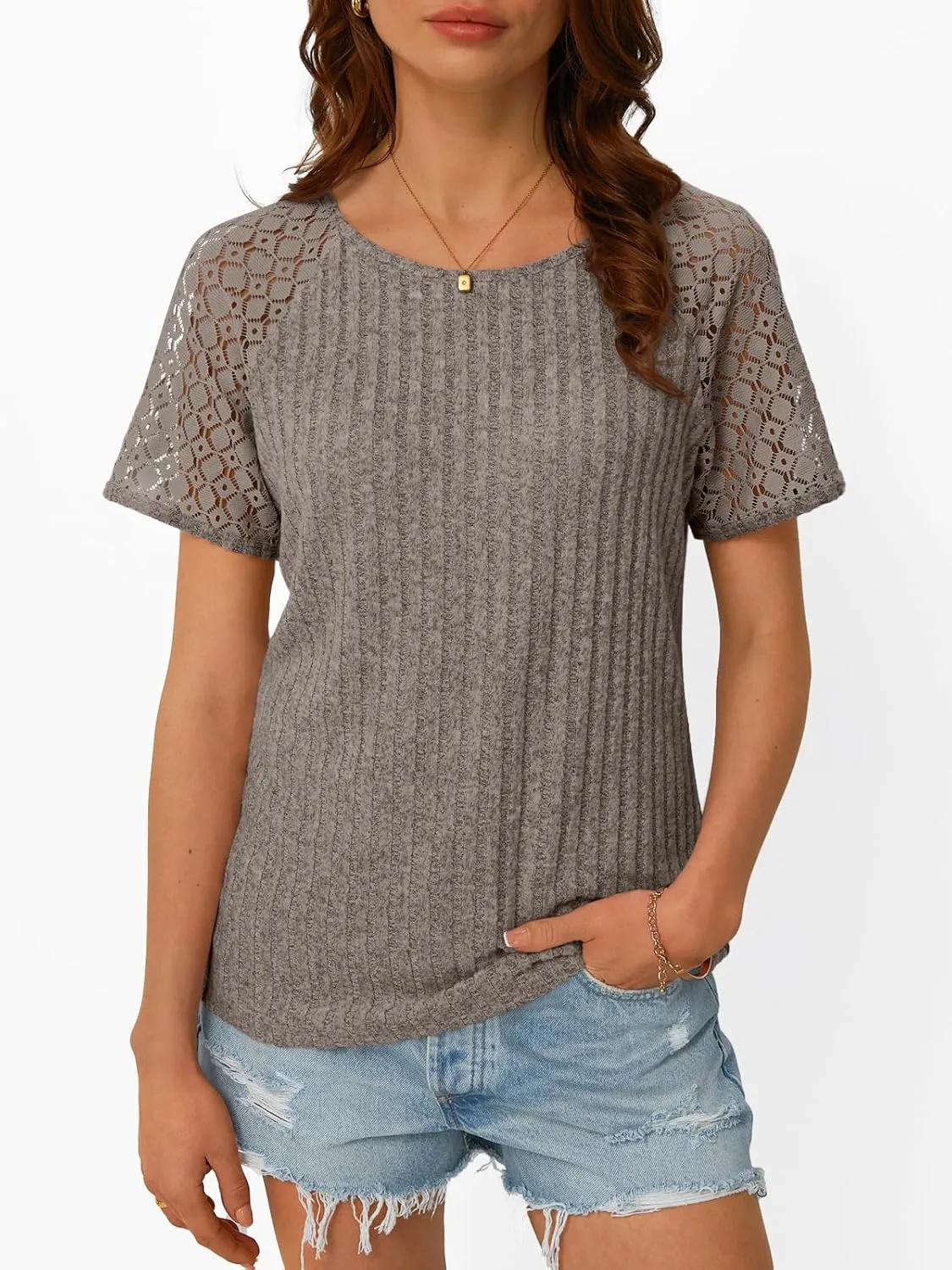 AUTOMET Womens Short Sleeve Sweater Crewneck Business Tops Dressy Casual Shirts Trendy Tunic Summer Clothes 2025
