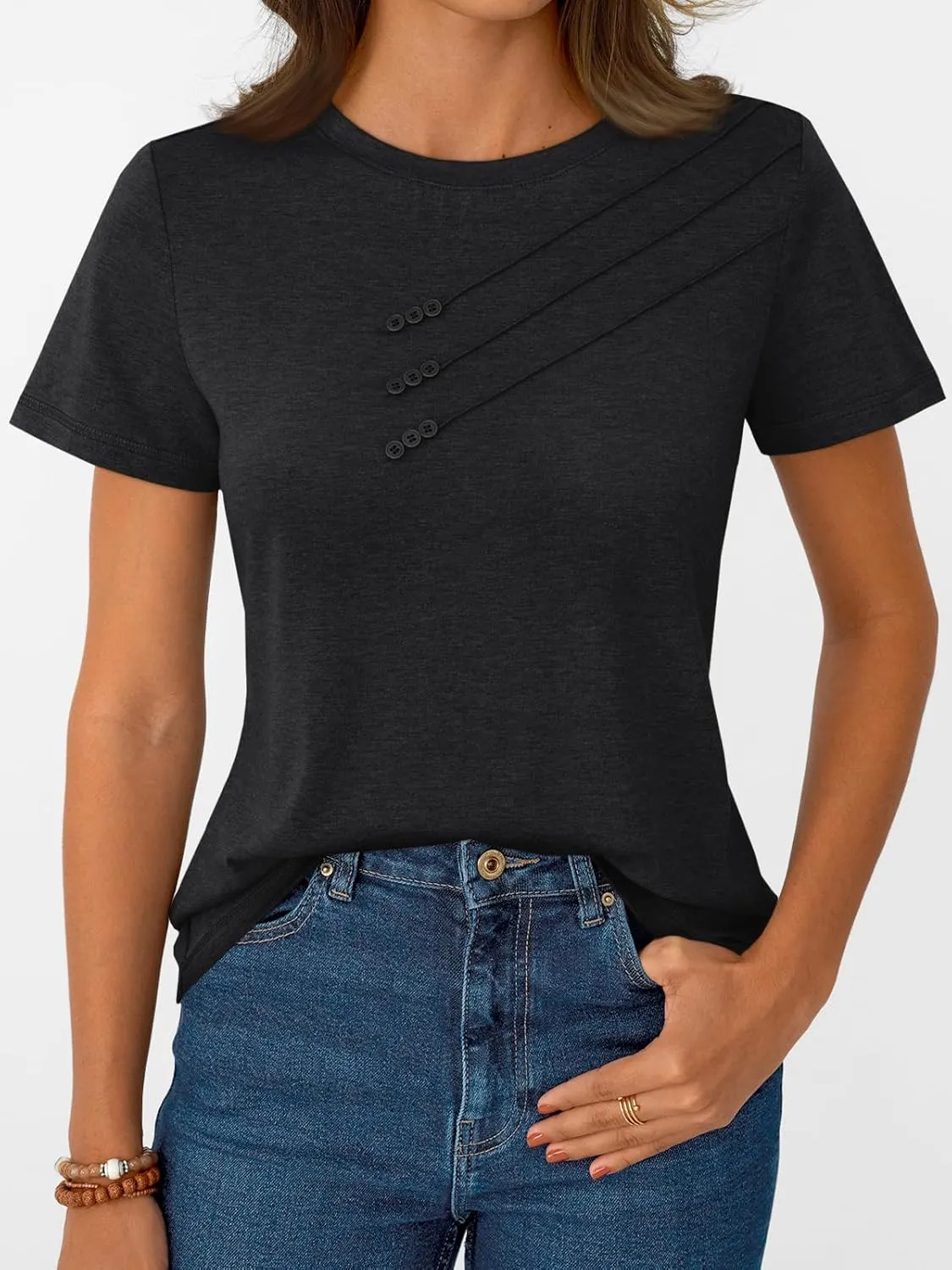 AUTOMET Womens Tshirts Short Sleeve Casual Summer Dressy T Shirts Crewneck Business Workout Basic Blouses Tops