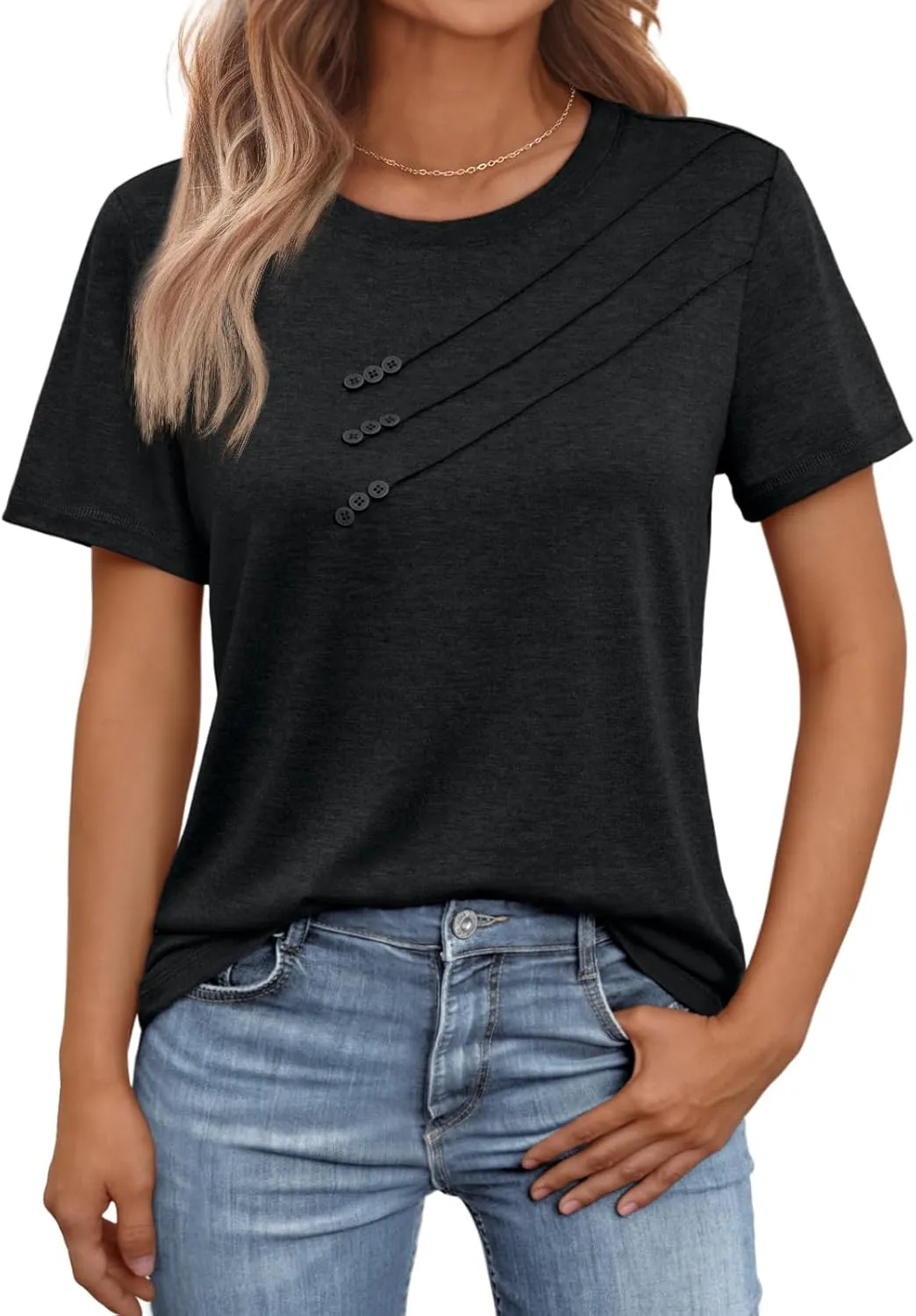 AUTOMET Womens Tshirts Short Sleeve Casual Summer Dressy T Shirts Crewneck Business Workout Basic Blouses Tops