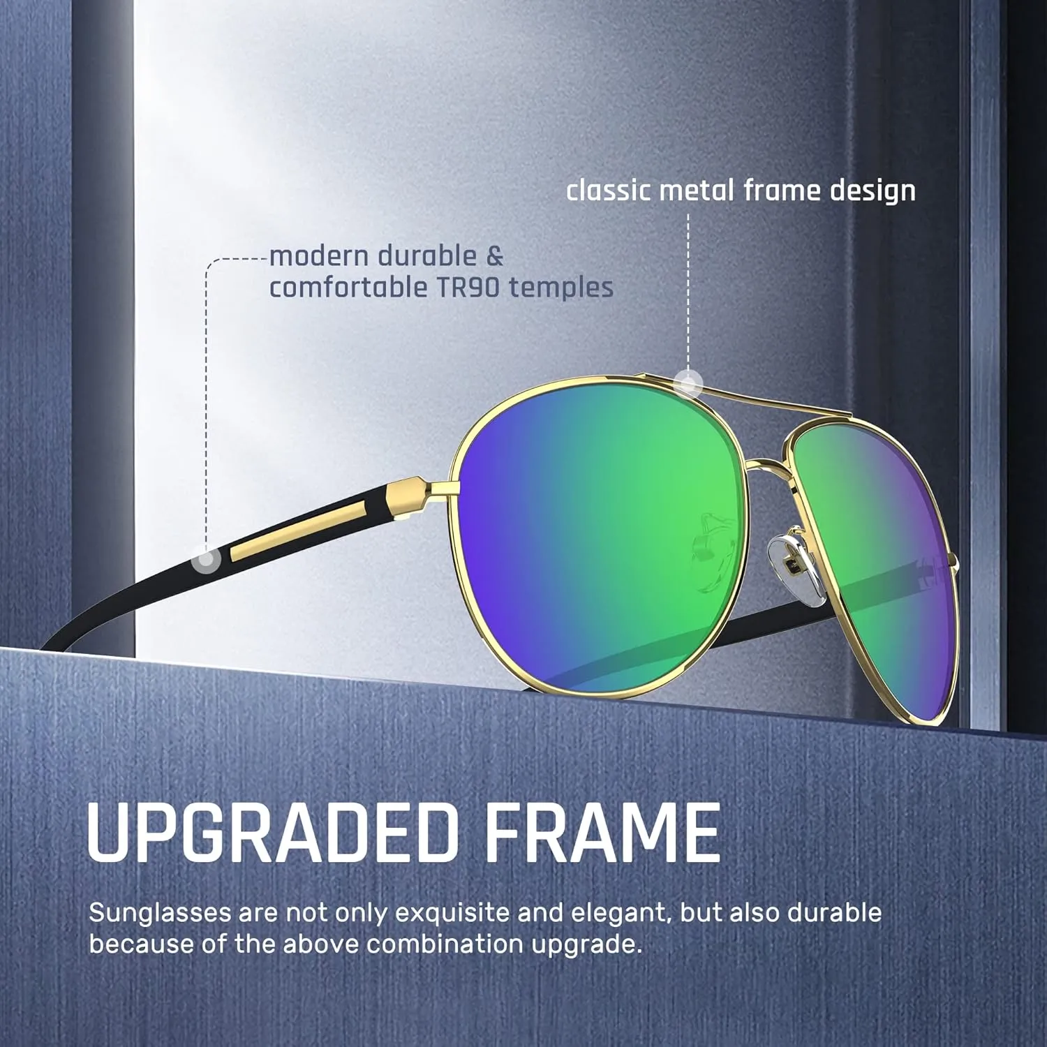 Aviator Sunglasses Classic Sunglasses Men Aviators Style, Polarized Sunglasses with Mirrored Lens