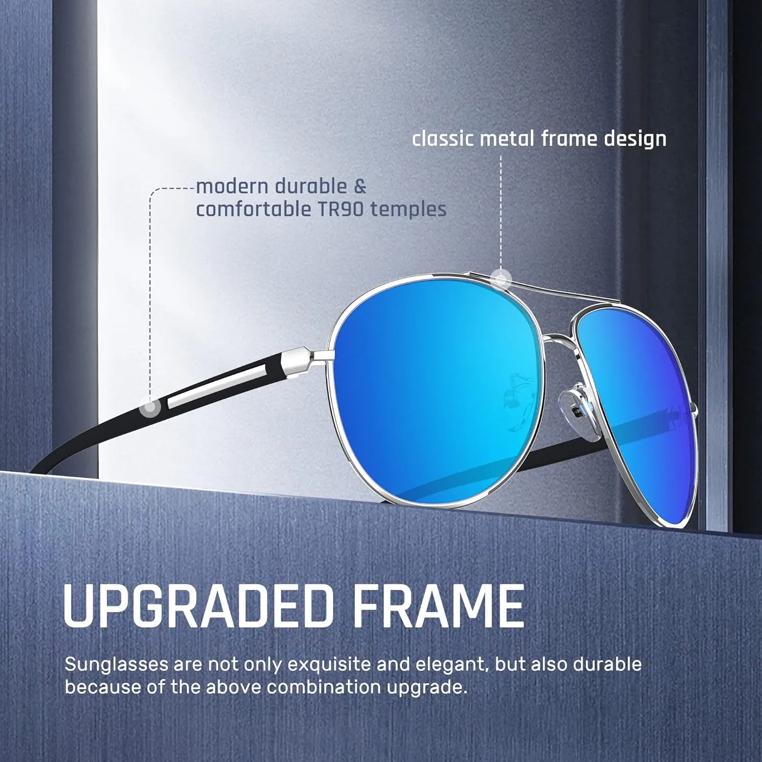 Aviator Sunglasses Classic Sunglasses Men Aviators Style, Polarized Sunglasses with Mirrored Lens