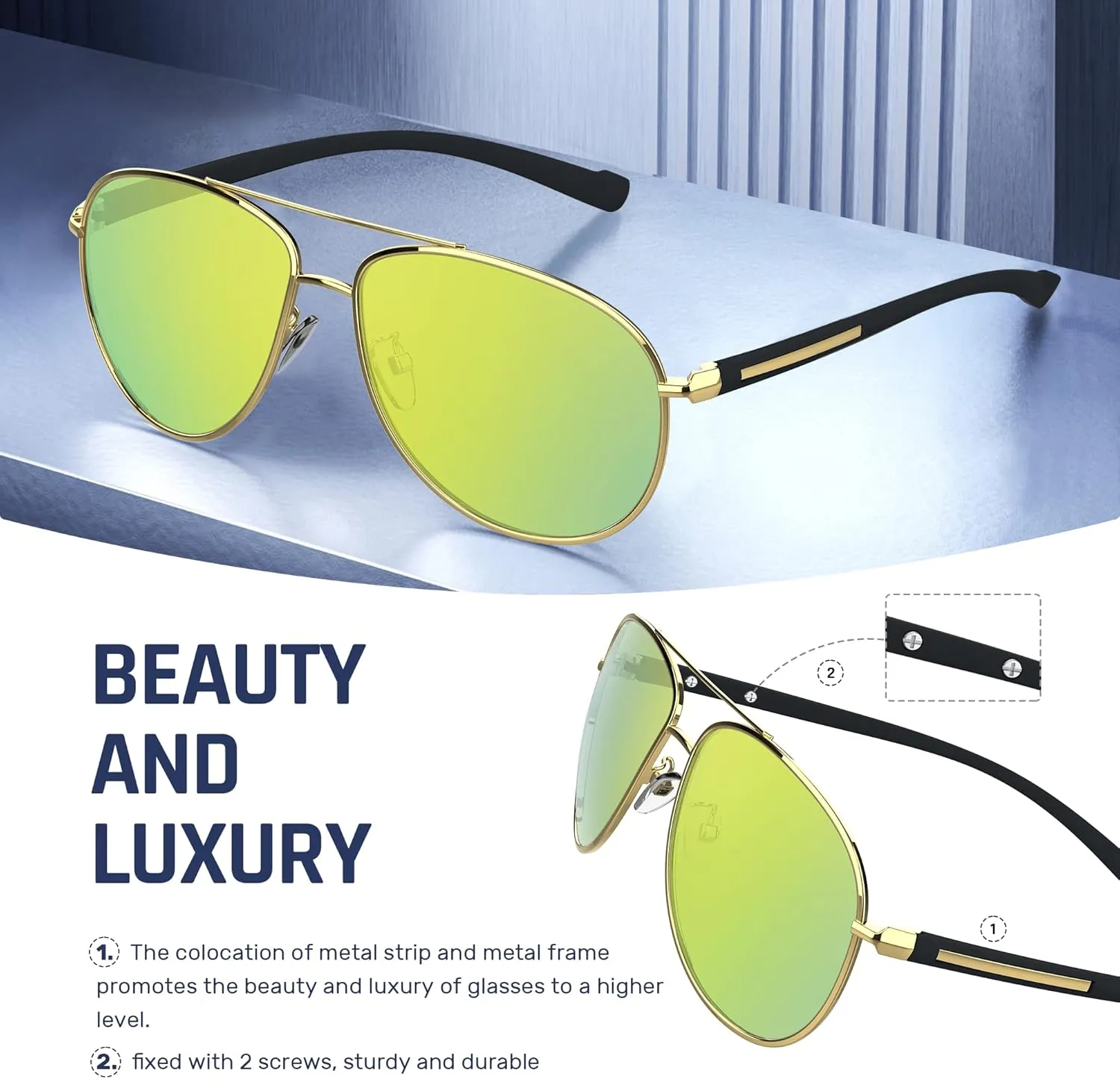 Aviator Sunglasses Classic Sunglasses Men Aviators Style, Polarized Sunglasses with Mirrored Lens