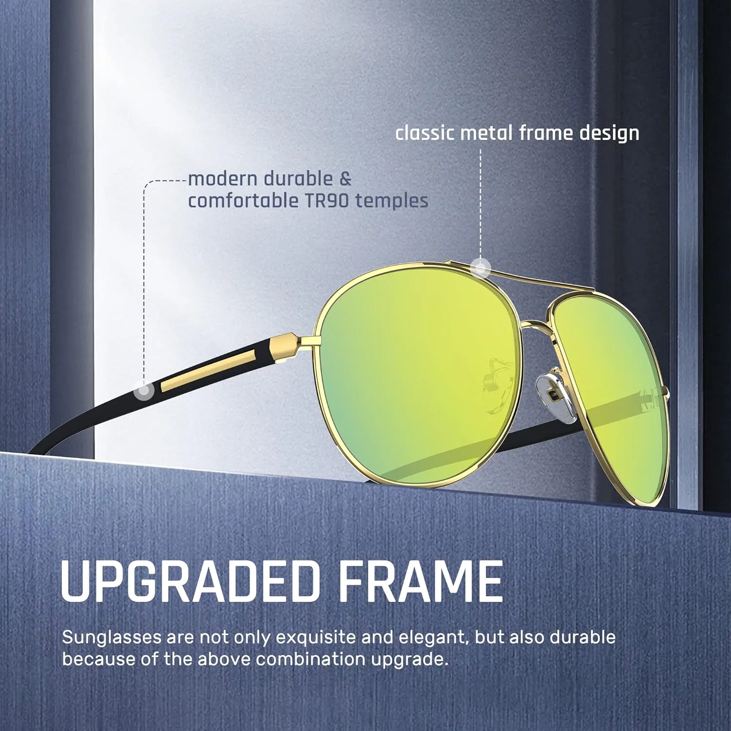 Aviator Sunglasses Classic Sunglasses Men Aviators Style, Polarized Sunglasses with Mirrored Lens