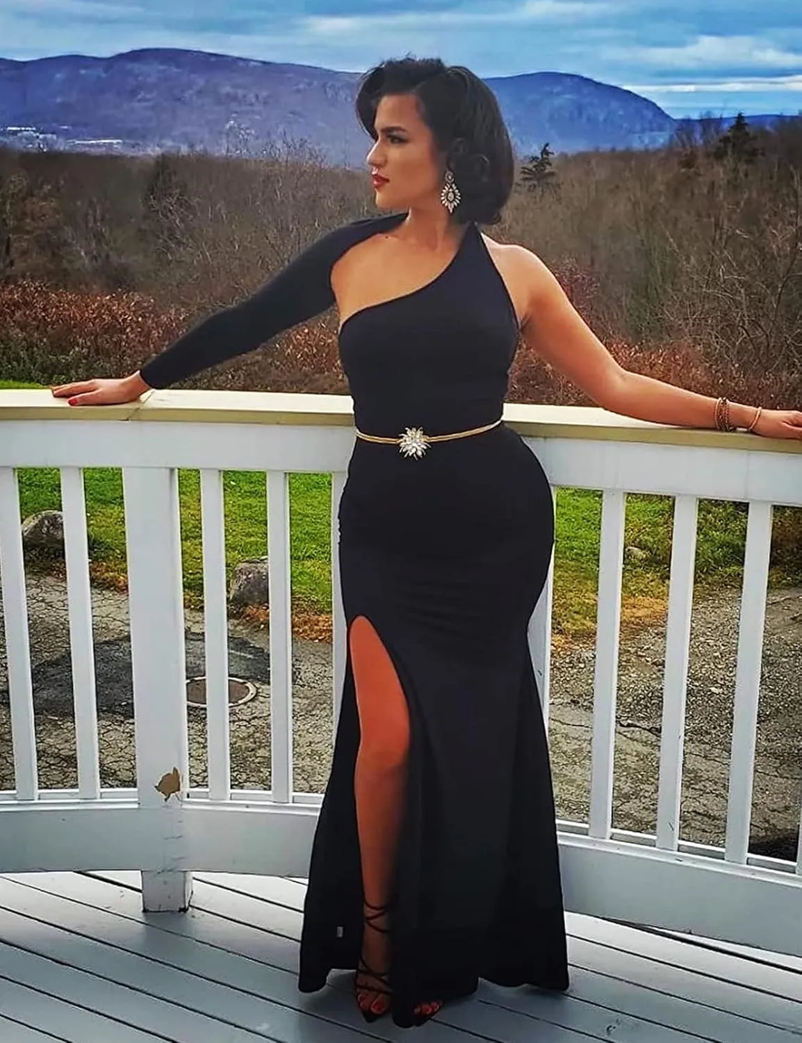 BEAGIMEG Women's Sexy Elegant One Shoulder Backless Evening Long Dress