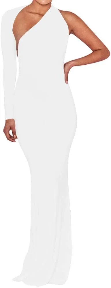 BEAGIMEG Women's Sexy Elegant One Shoulder Backless Evening Long Dress