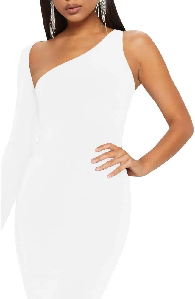 BEAGIMEG Women's Sexy Elegant One Shoulder Backless Evening Long Dress