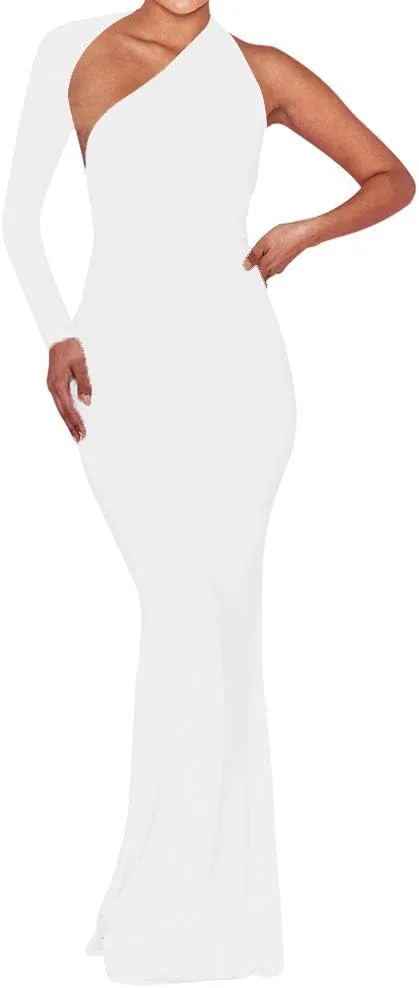 BEAGIMEG Women's Sexy Elegant One Shoulder Backless Evening Long Dress