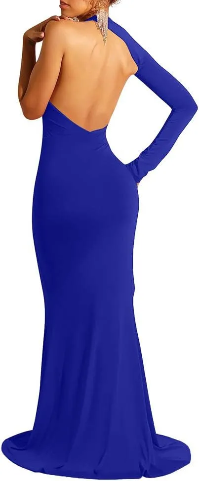 BEAGIMEG Women's Sexy Elegant One Shoulder Backless Evening Long Dress