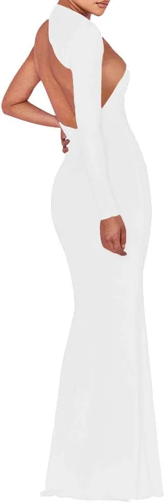 BEAGIMEG Women's Sexy Elegant One Shoulder Backless Evening Long Dress