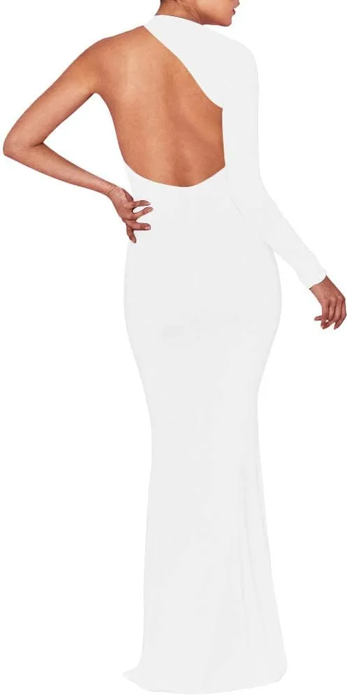 BEAGIMEG Women's Sexy Elegant One Shoulder Backless Evening Long Dress