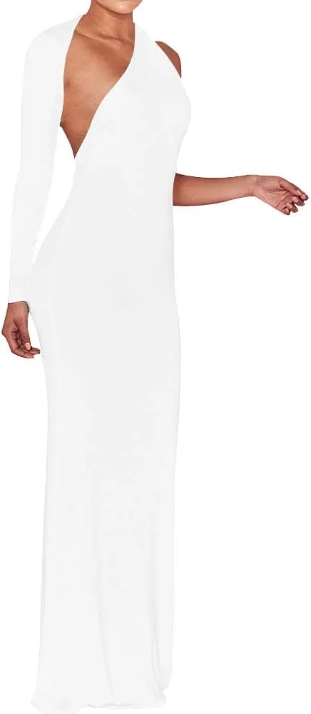 BEAGIMEG Women's Sexy Elegant One Shoulder Backless Evening Long Dress
