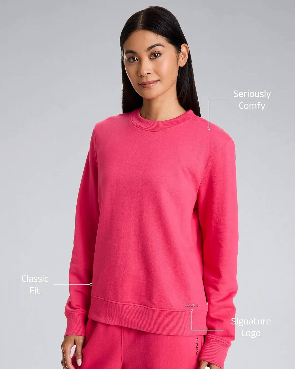 bebe French Terry Sweatshirt for Women, Crewneck Sweatshirts for Women, Sweatshirt Loungewear