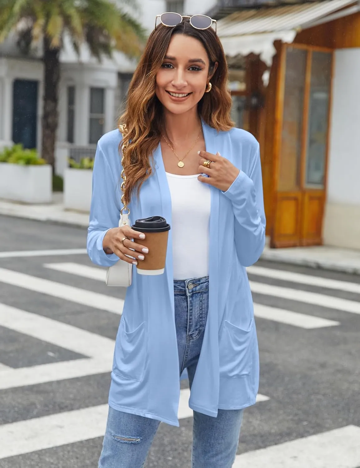 Bluetime Women Casual Lightweight Open Front Cardigans Long Sleeve Cardigans Dusters with Pockets