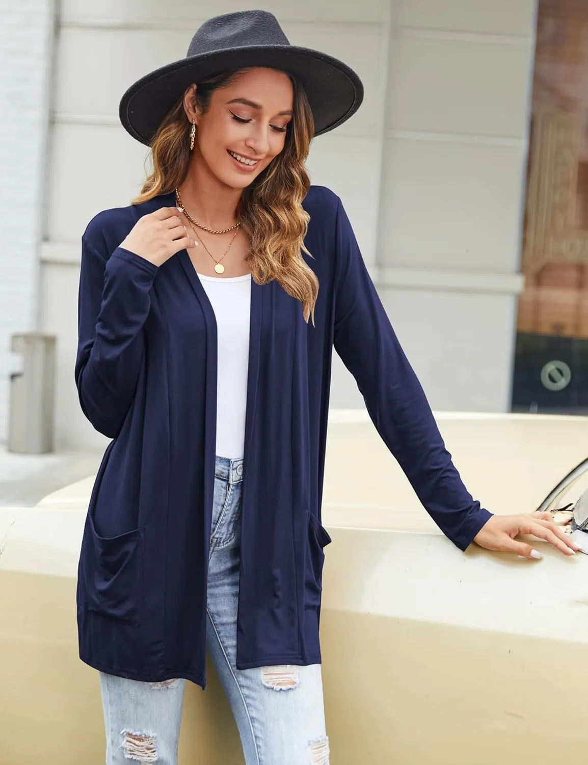 Bluetime Women Casual Lightweight Open Front Cardigans Long Sleeve Cardigans Dusters with Pockets