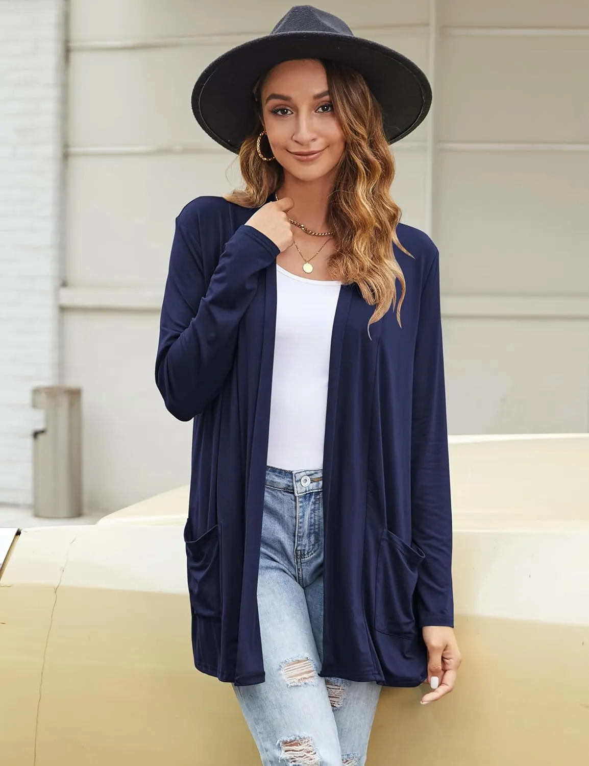 Bluetime Women Casual Lightweight Open Front Cardigans Long Sleeve Cardigans Dusters with Pockets