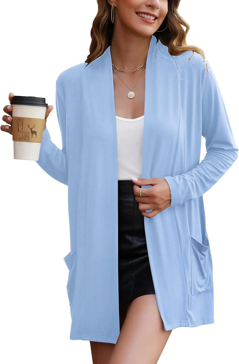 Bluetime Women Casual Lightweight Open Front Cardigans Long Sleeve Cardigans Dusters with Pockets