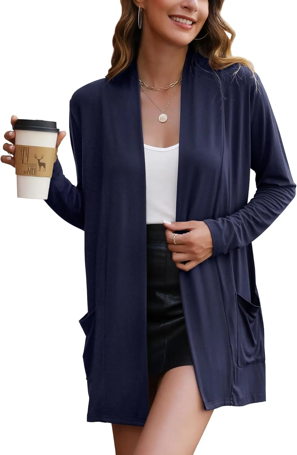 Bluetime Women Casual Lightweight Open Front Cardigans Long Sleeve Cardigans Dusters with Pockets