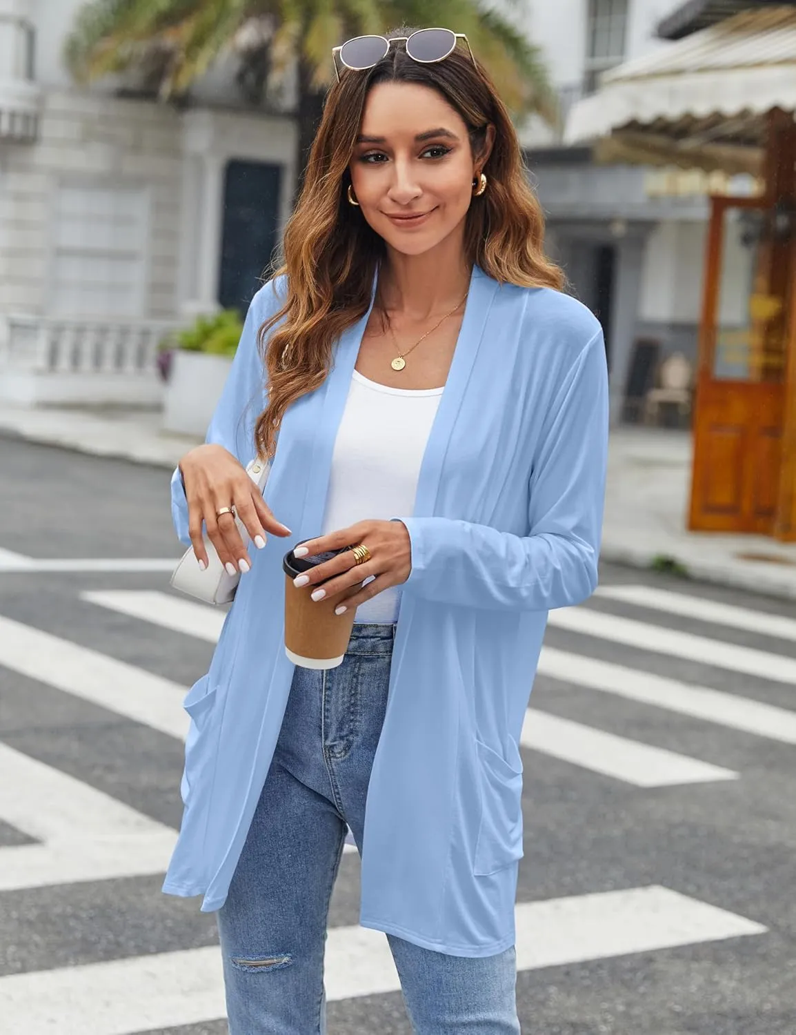 Bluetime Women Casual Lightweight Open Front Cardigans Long Sleeve Cardigans Dusters with Pockets