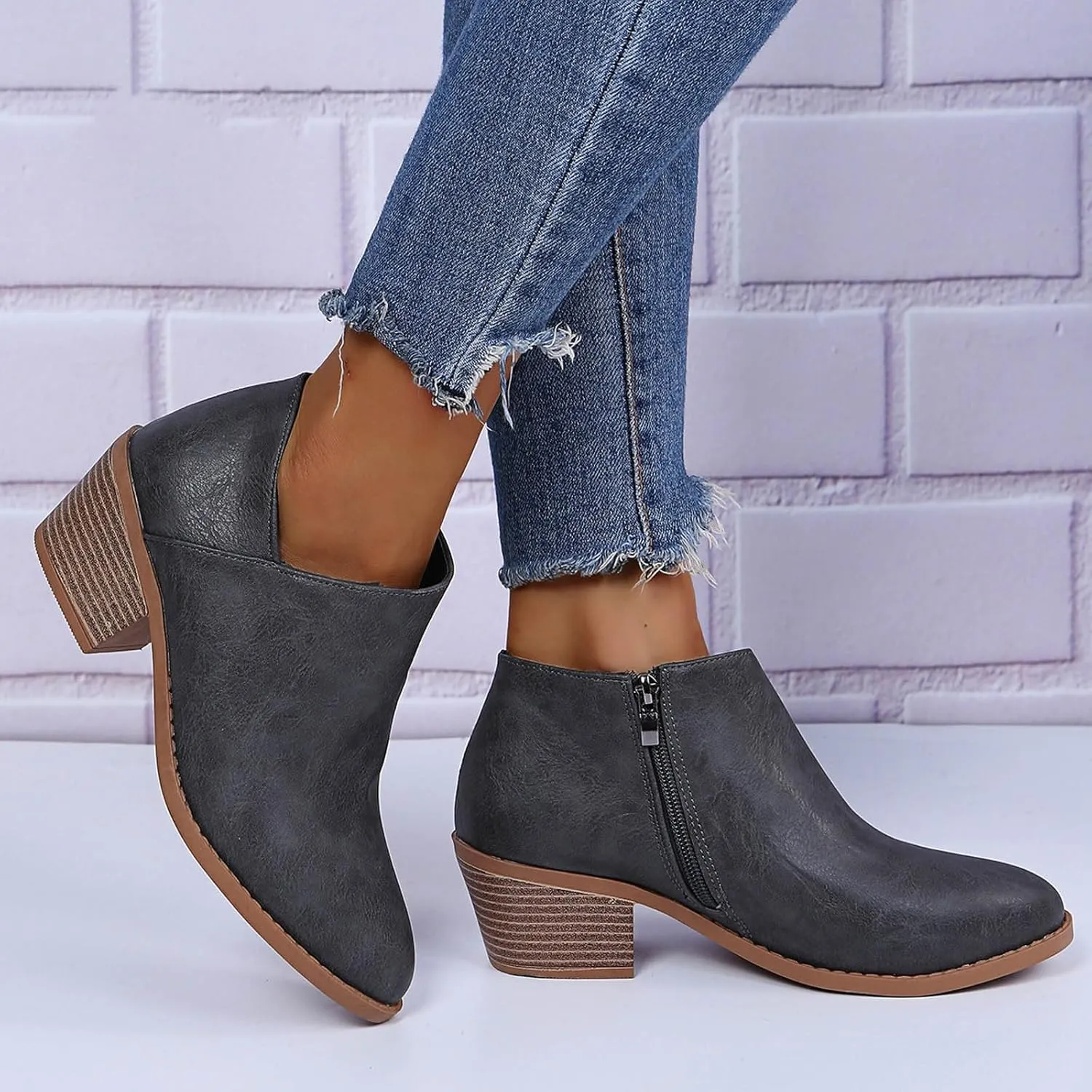 Cathalem Booties for Women, Womens Ankle Boots Womens Dress Boots Low Heel Pointed Toe Ankle Booties Side Zipper Shoes