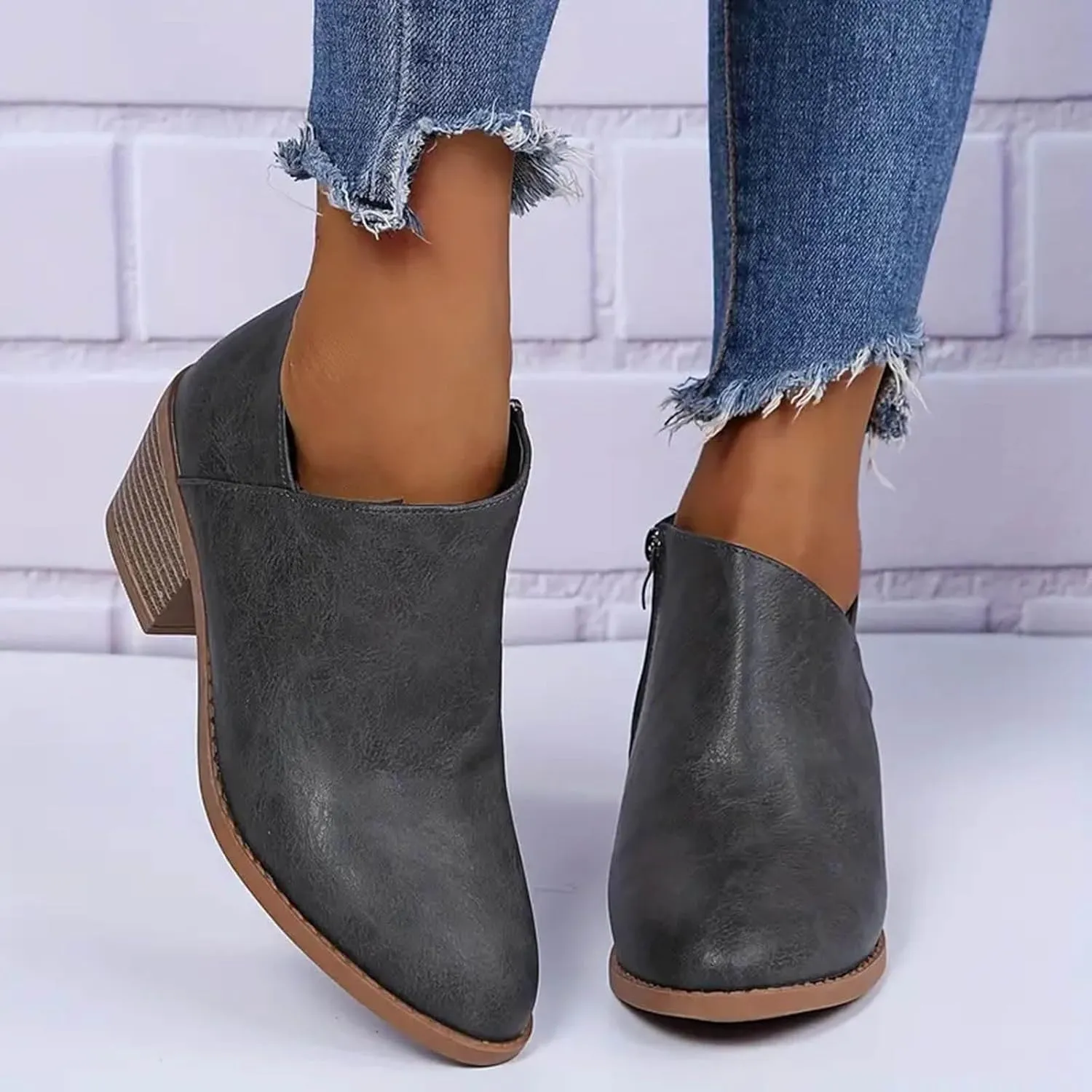 Cathalem Booties for Women, Womens Ankle Boots Womens Dress Boots Low Heel Pointed Toe Ankle Booties Side Zipper Shoes