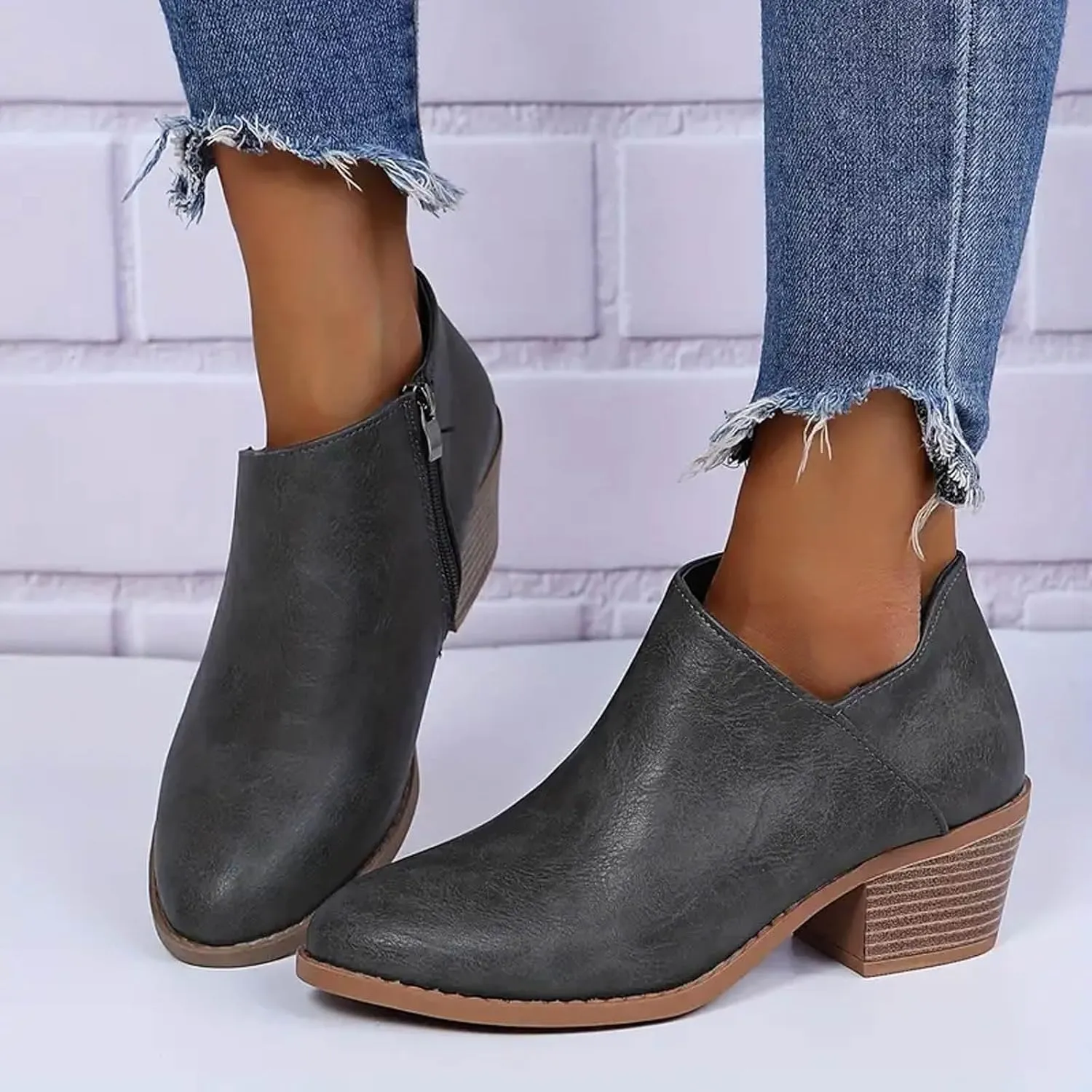 Cathalem Booties for Women, Womens Ankle Boots Womens Dress Boots Low Heel Pointed Toe Ankle Booties Side Zipper Shoes