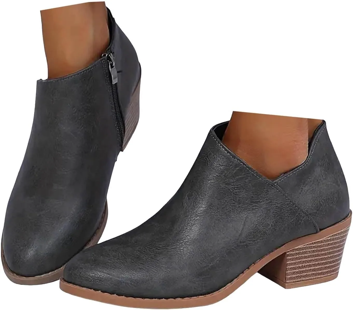 Cathalem Womens Ankle Boots Womens Dress Boots Low Heel Pointed Toe Ankle Booties Side Zipper Shoes Combat Boots Womens