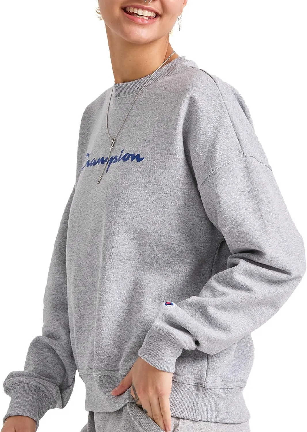 Champion Women's Sweatshirt, Powerblend, Crewneck for Women, Script (Plus Size Available)