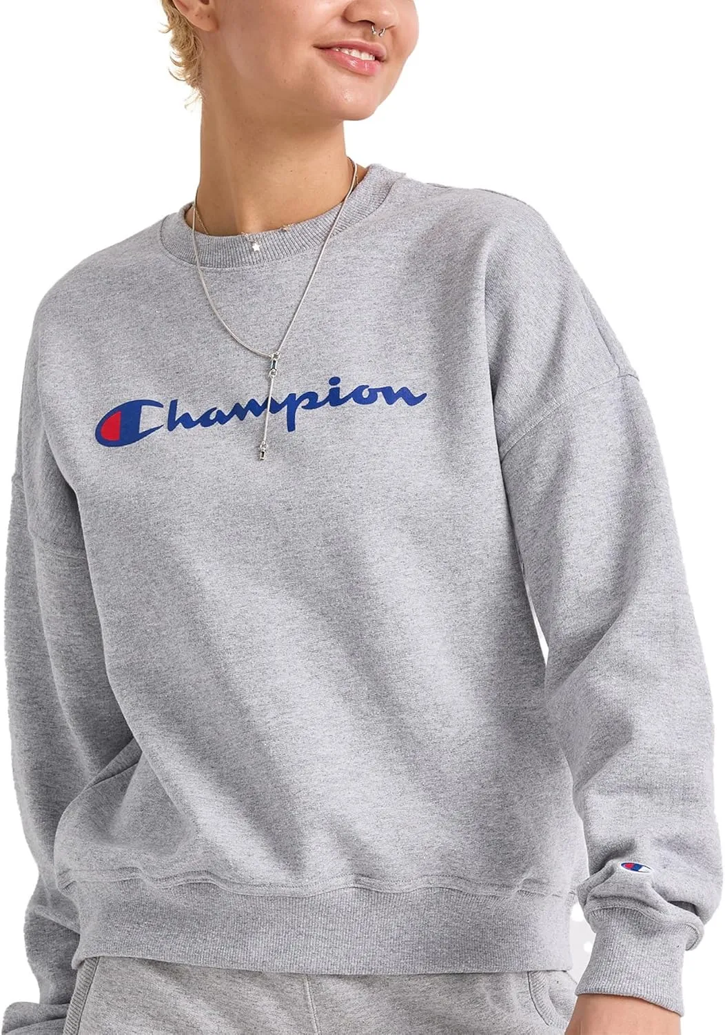 Champion Women's Sweatshirt, Powerblend, Crewneck for Women, Script (Plus Size Available)