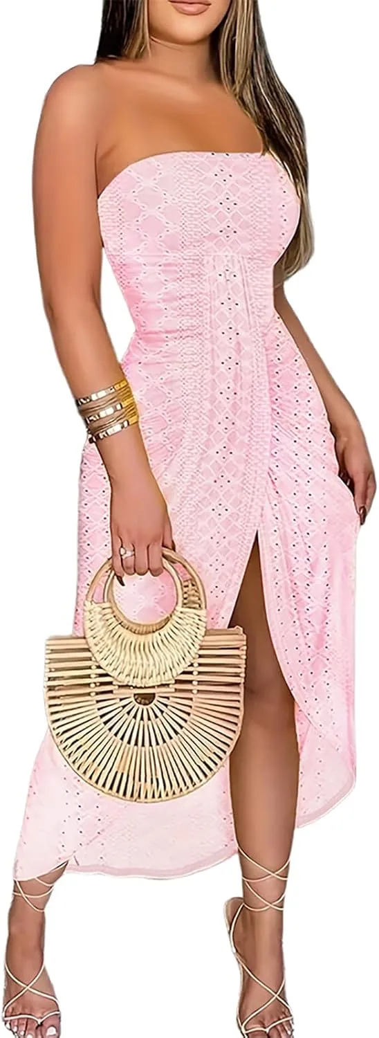 CHICME Women's Strapless Maxi Bodycon Dresses Wrap Asymmetrical Beach Maxi Long Dress Beach Sunset Dress
