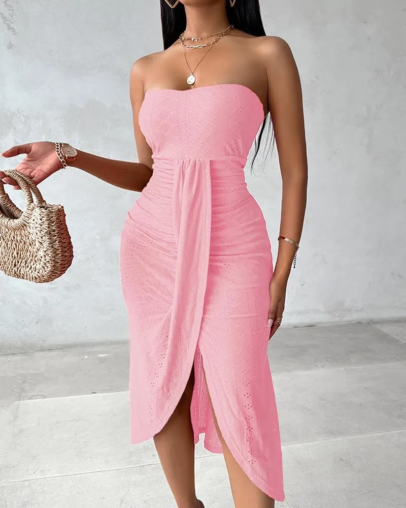 CHICME Women's Strapless Maxi Bodycon Dresses Wrap Asymmetrical Beach Maxi Long Dress Beach Sunset Dress