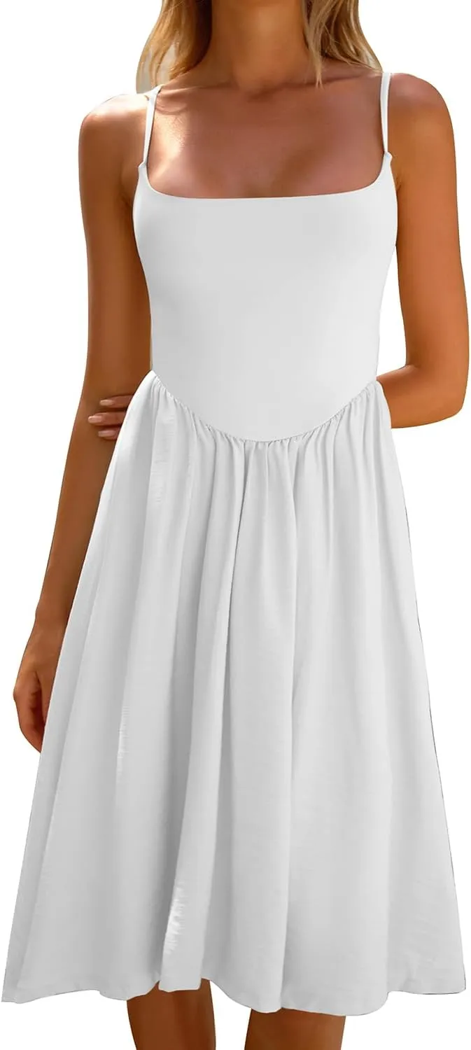 CHYRII Women Fashion Summer 2025 Spaghetti Straps Sleeveless Casual A-Line Midi Dresses Sundress