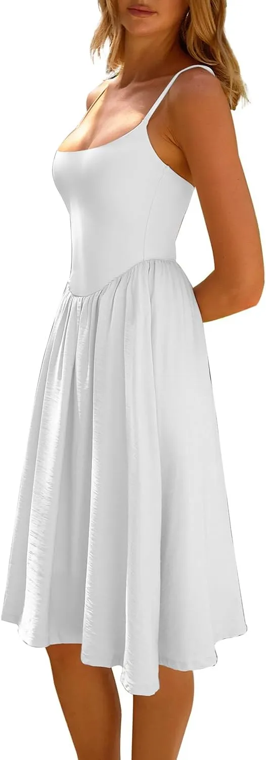 CHYRII Women Fashion Summer 2025 Spaghetti Straps Sleeveless Casual A-Line Midi Dresses Sundress