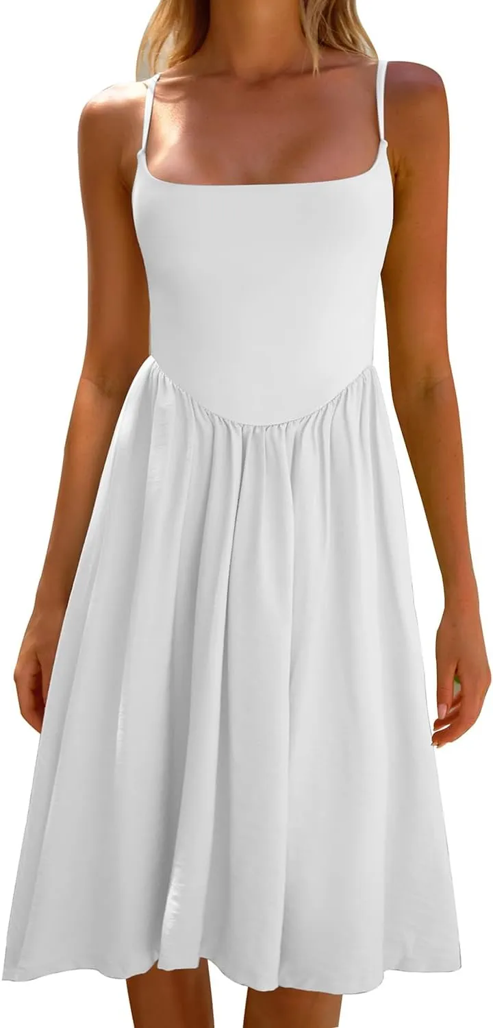 CHYRII Women Fashion Summer 2025 Spaghetti Straps Sleeveless Casual A-Line Midi Dresses Sundress