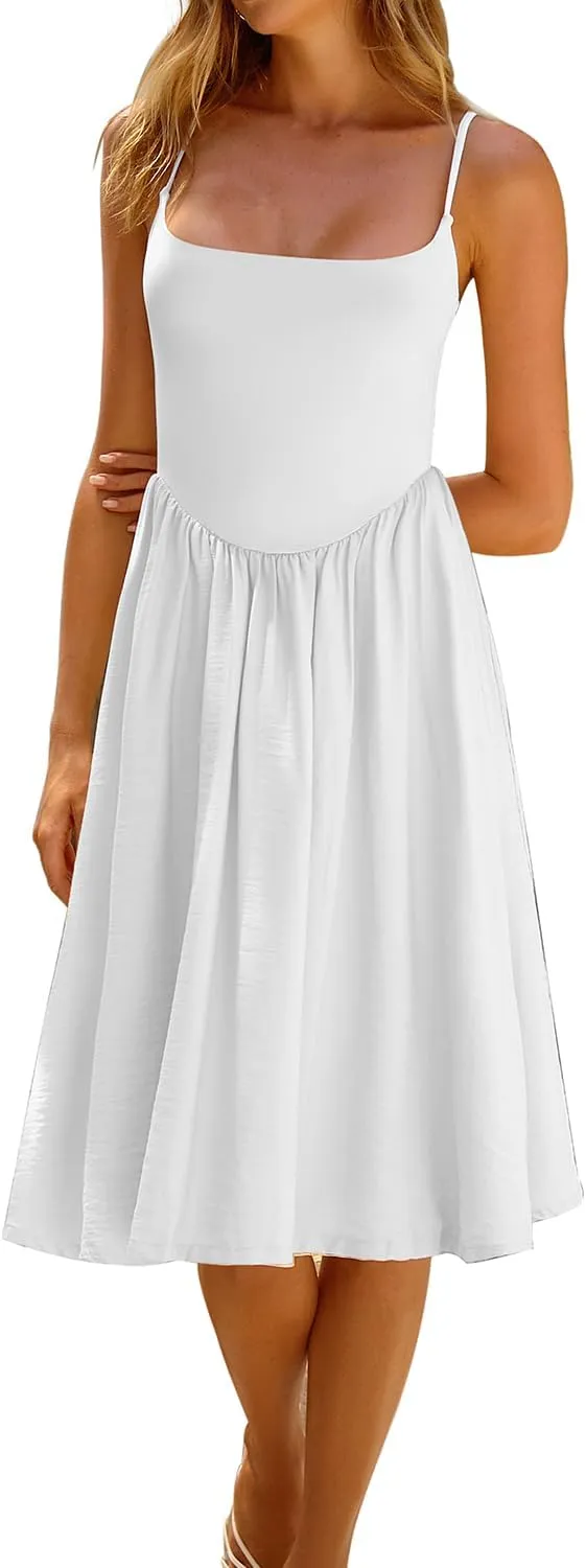 CHYRII Women Fashion Summer 2025 Spaghetti Straps Sleeveless Casual A-Line Midi Dresses Sundress