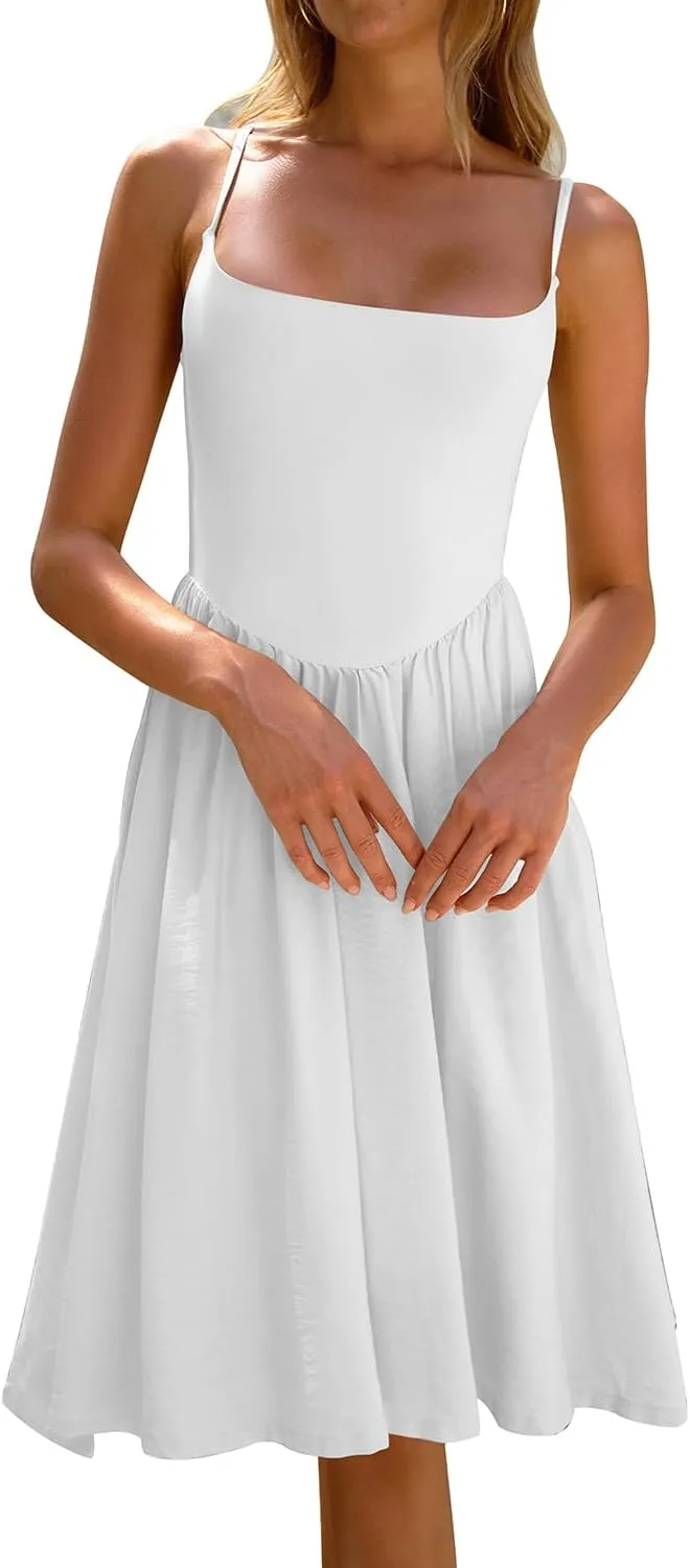 CHYRII Women Fashion Summer 2025 Spaghetti Straps Sleeveless Casual A-Line Midi Dresses Sundress