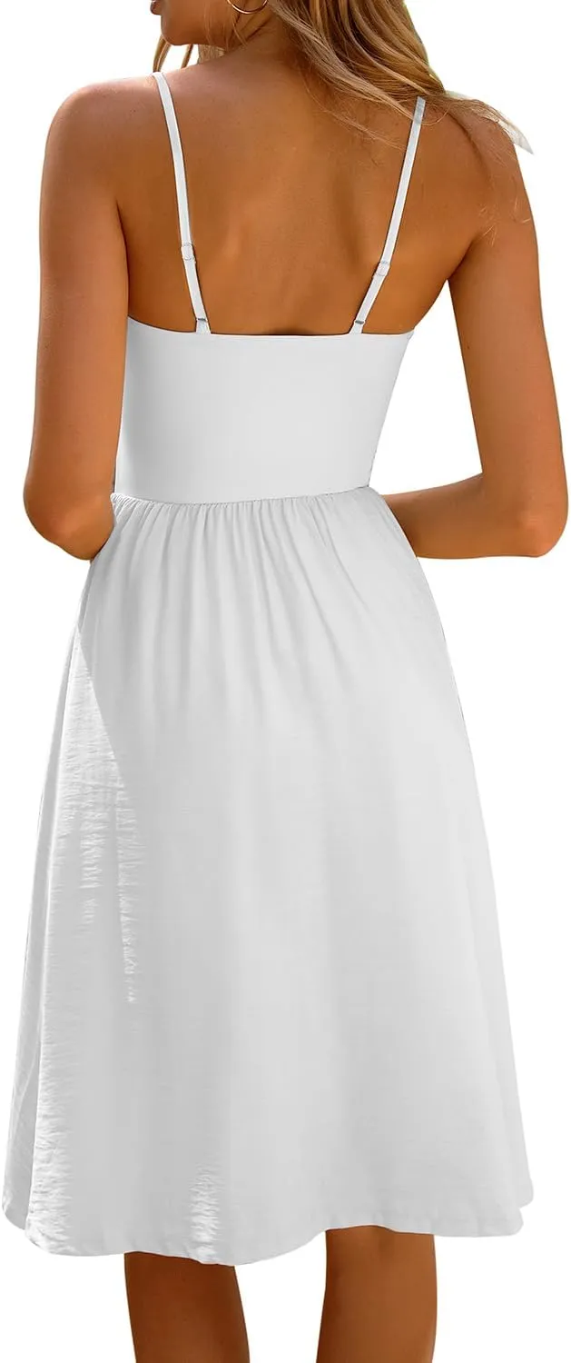 CHYRII Women Fashion Summer 2025 Spaghetti Straps Sleeveless Casual A-Line Midi Dresses Sundress