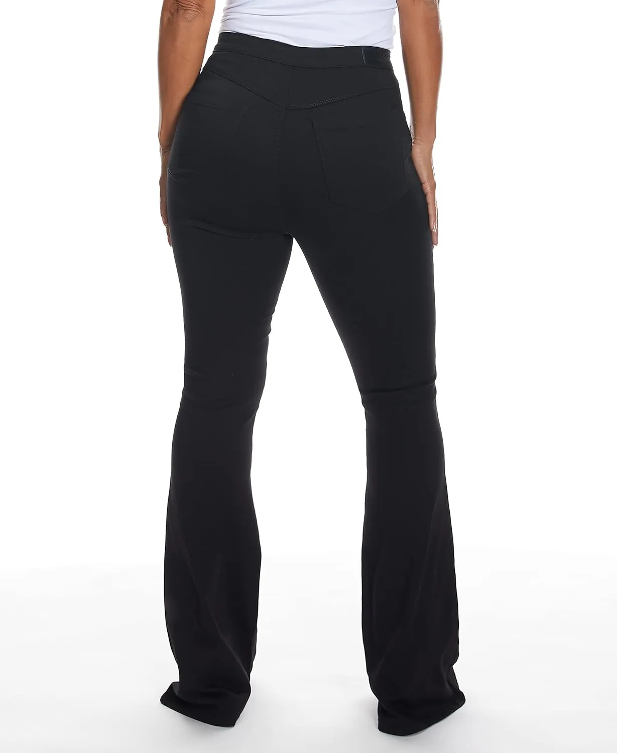 dollhouse Women's Black High Rise Curvy Flare with Exposed Buttons and Zipper Fly