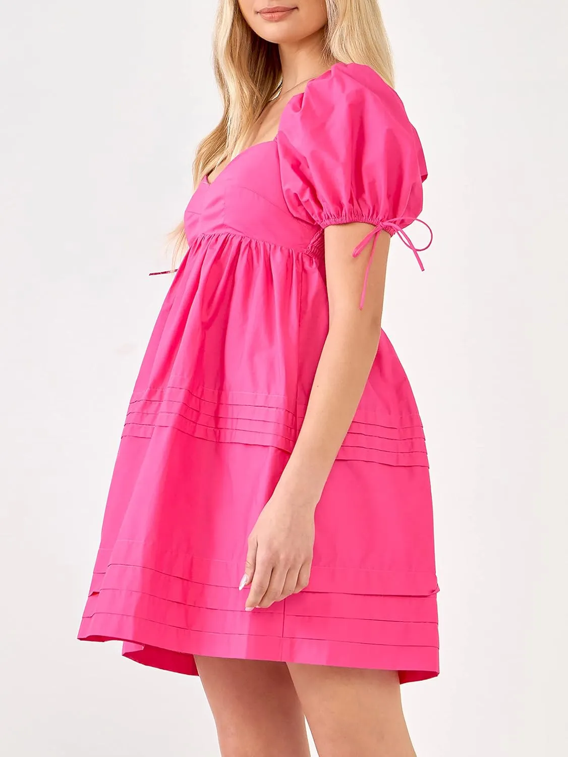 English Factory Women's Pleated Detail Puff Sleeves Mini Dress